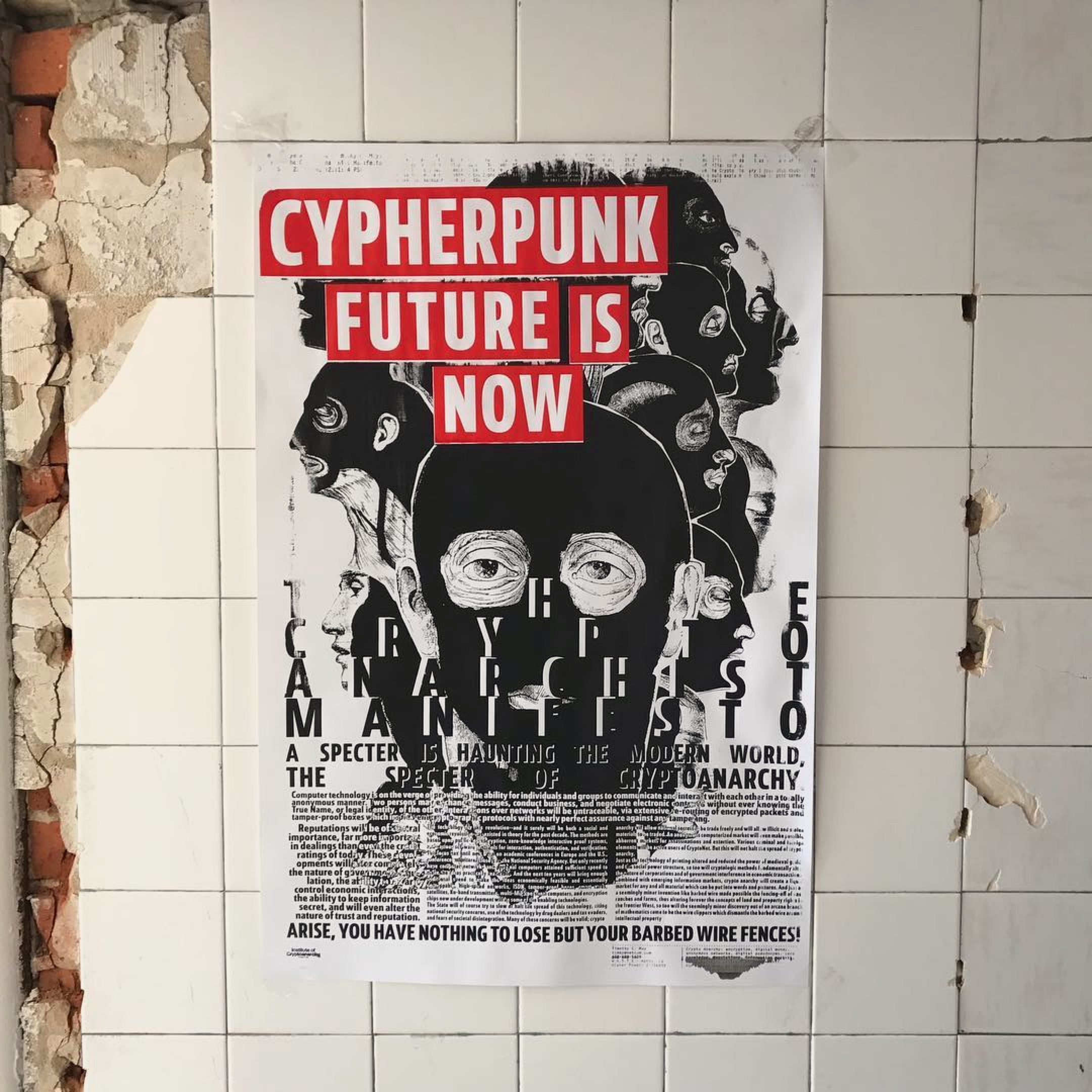 The Cypherpunk Manifesto print in the hallway of my studio at Továrna, circa 2018