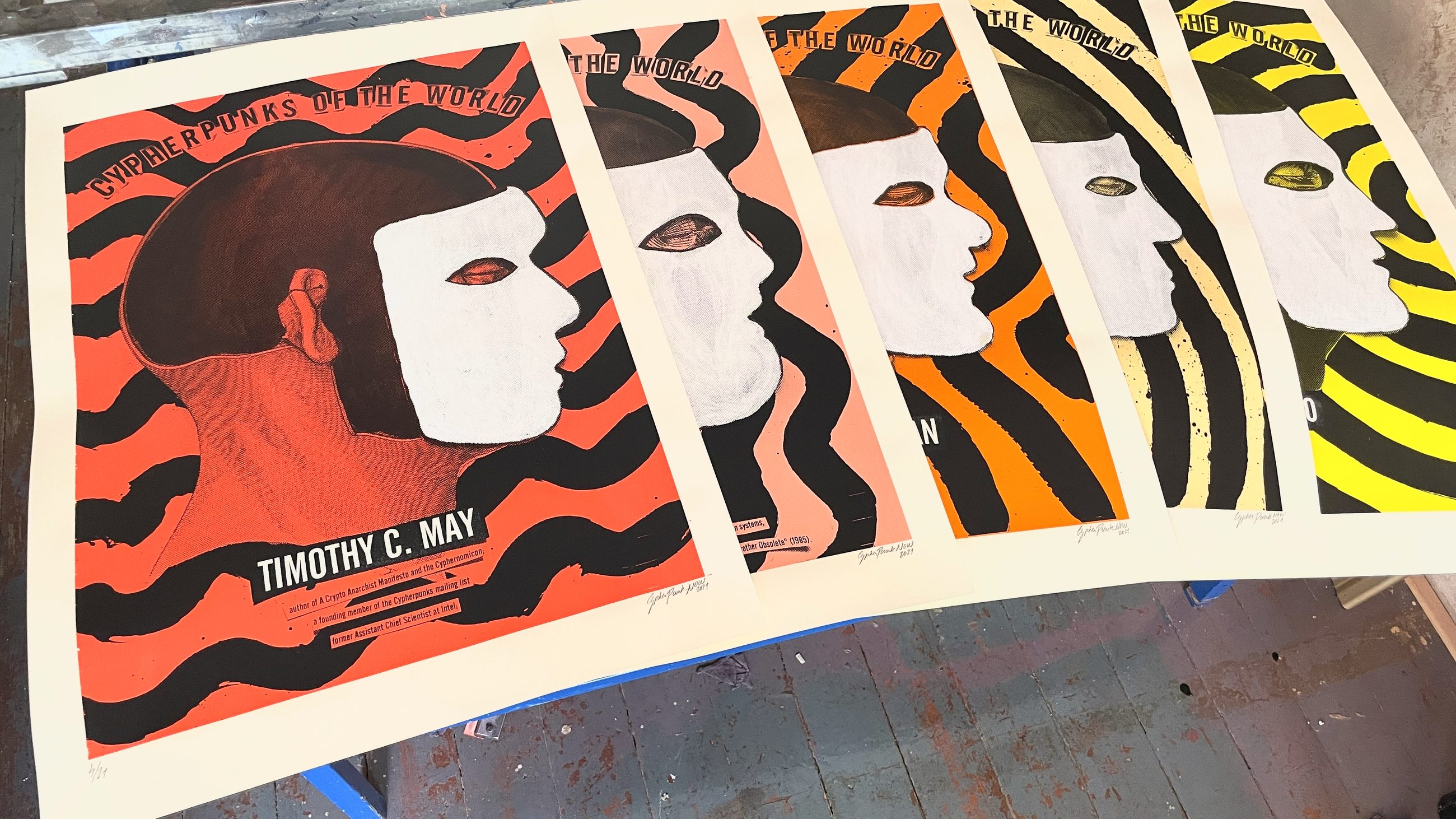 Cypherpunks Of The World — prints laid out in the studio