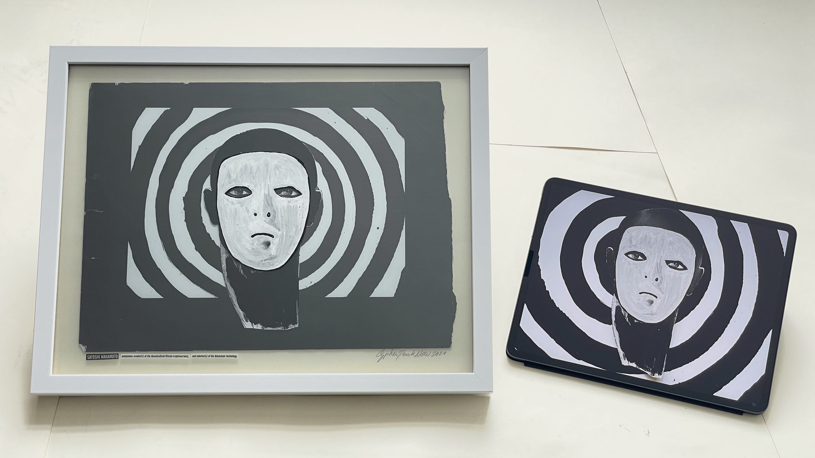 Satoshi Nakamoto — framed collage and NFT