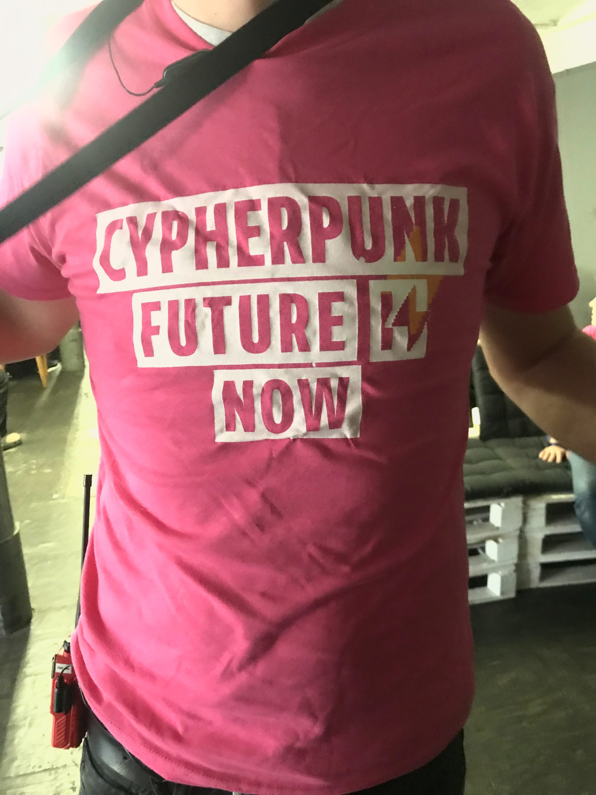 Screen printing session with CypherpunkNow — pink T-shirt