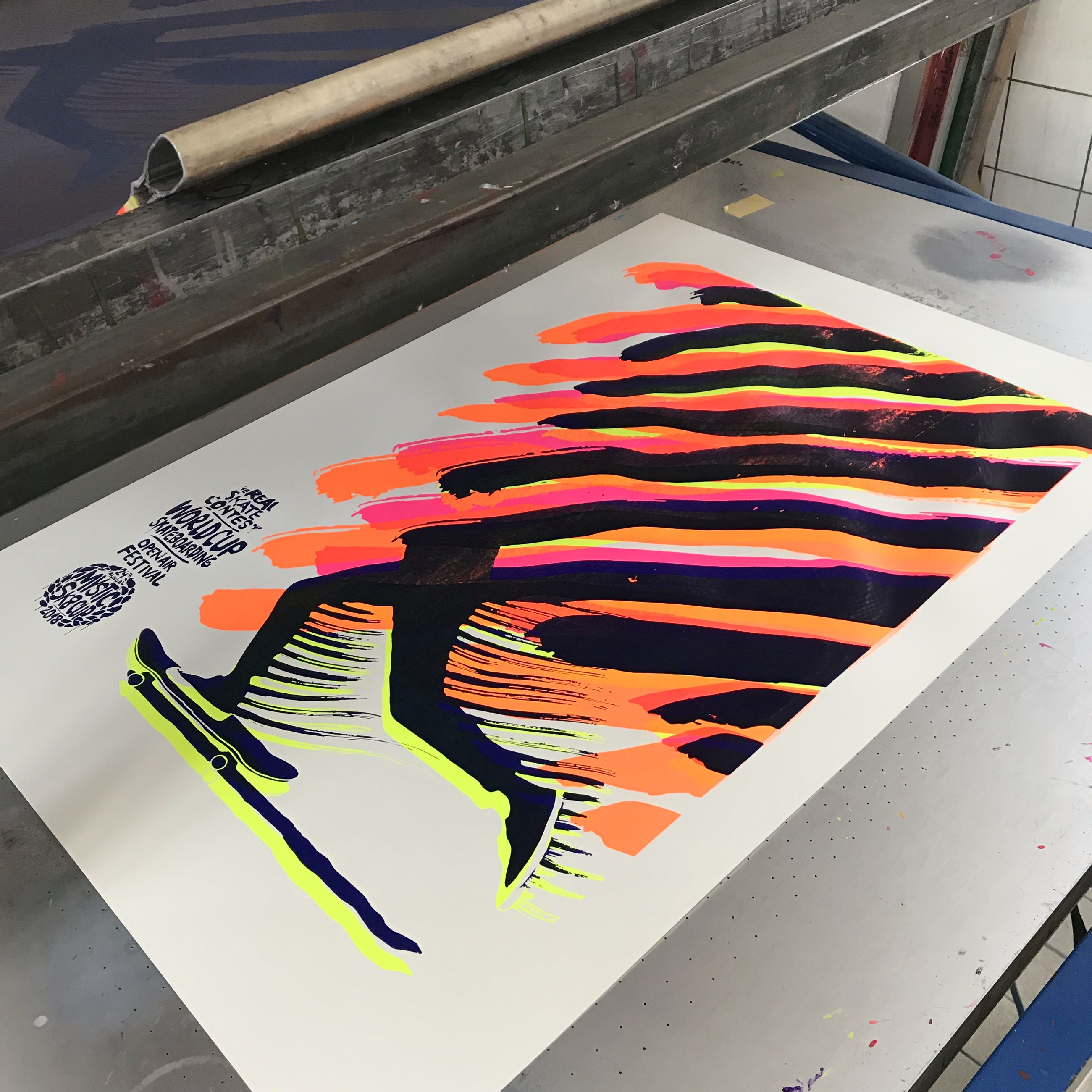Screen printing the Mystic Sk8 Cup poster, 2018
