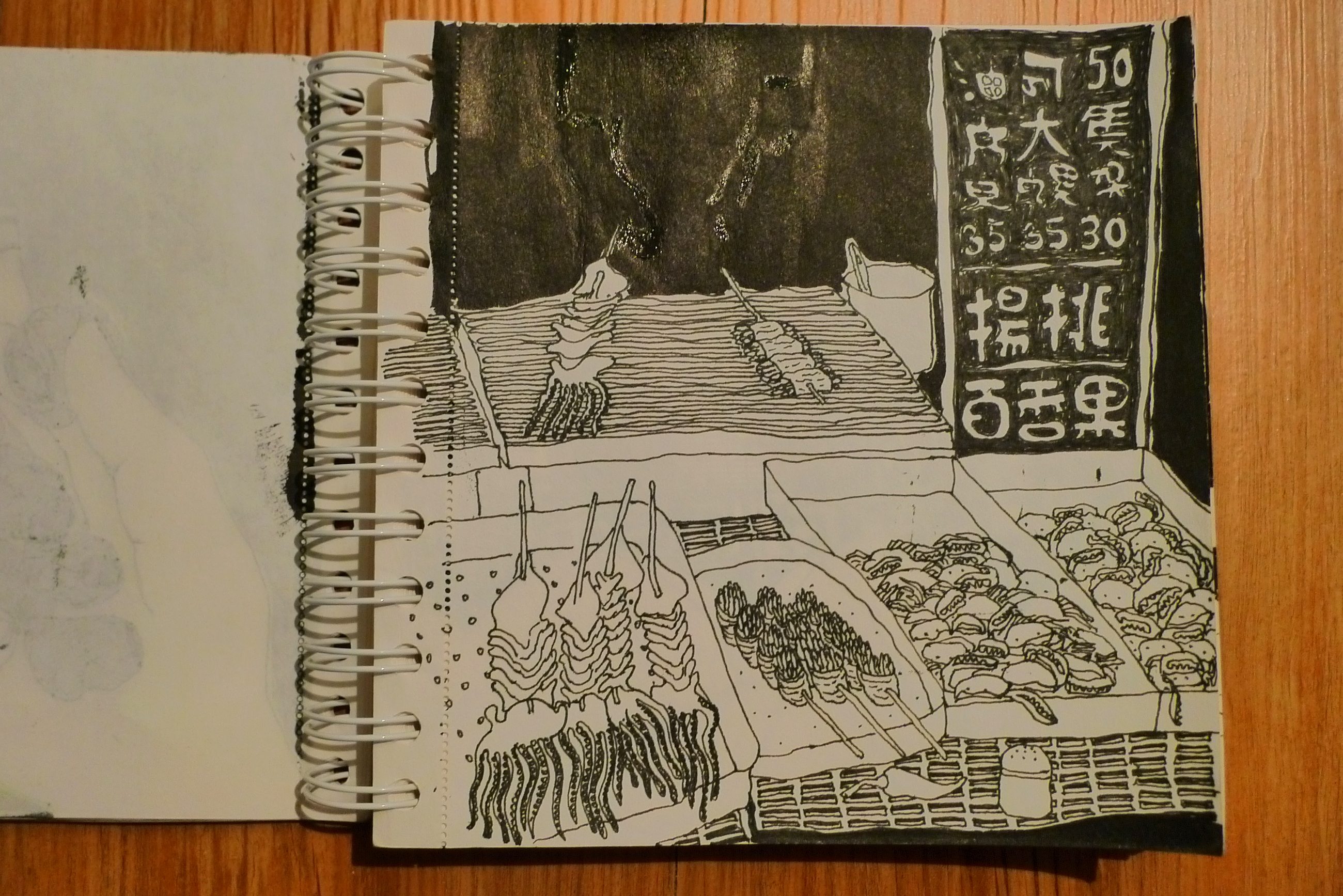 Sketchbook from Taiwan, 2010 — night market skewers