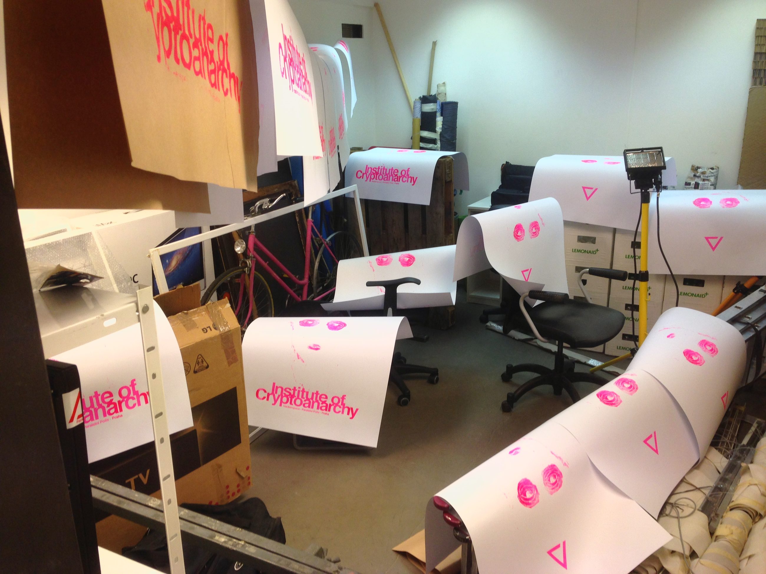 Drying a poster in the basement of Paralelní Polis