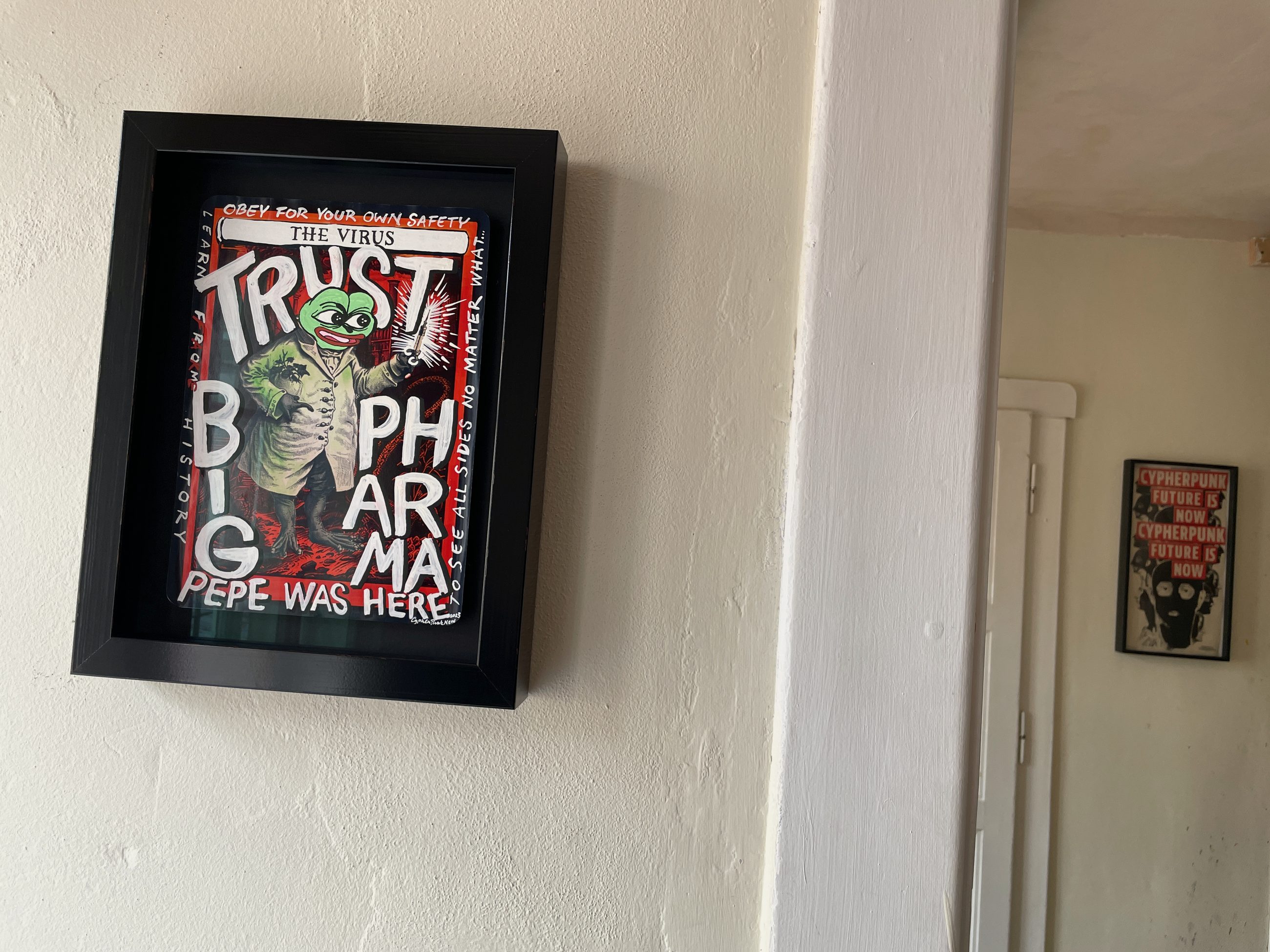 The Trust Big Pharma / Pepe Was Here series — studio, circa 2023