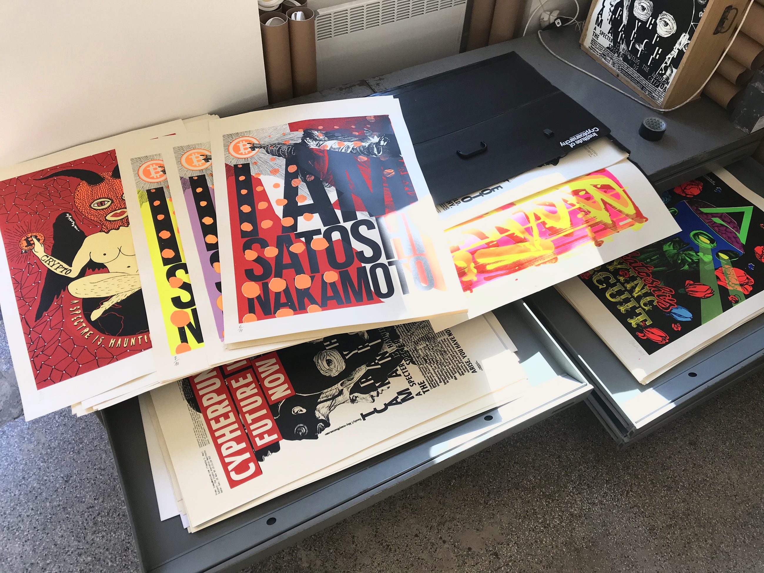 Choosing prints for the LA Cryptoart Show exhibition, 2019