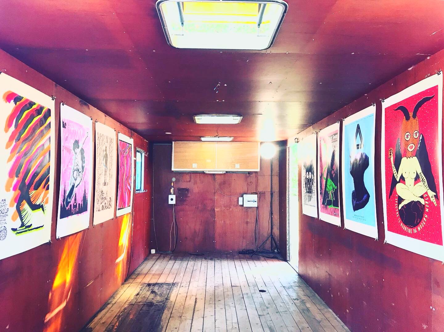Exhibition of prints at Mystic Sk8 Cup in the mobile Paralelní Polis