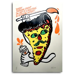 Bitcoin Pizza — Autorský sítotisk