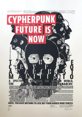 Crypto Anarchist Manifesto — Autorský sítotisk